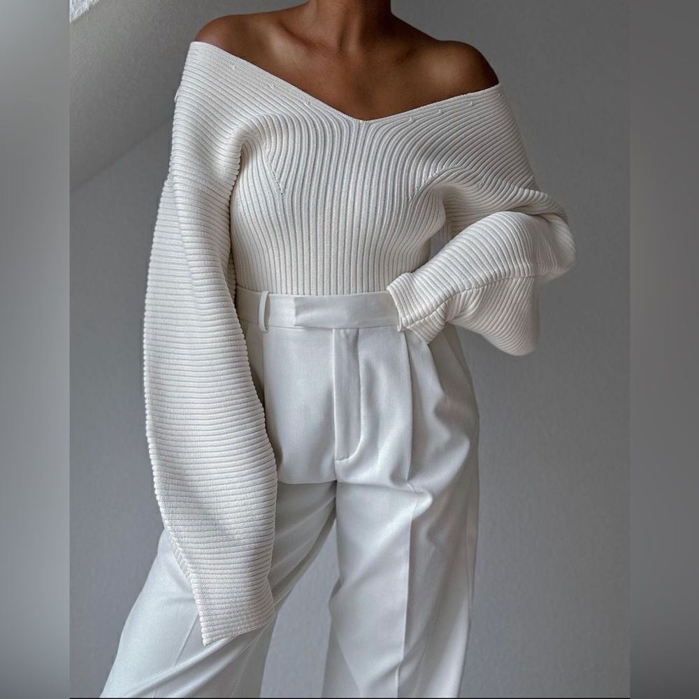 H&M Rib Knit Fitted Sweater Cream New - Picture 7 of 10